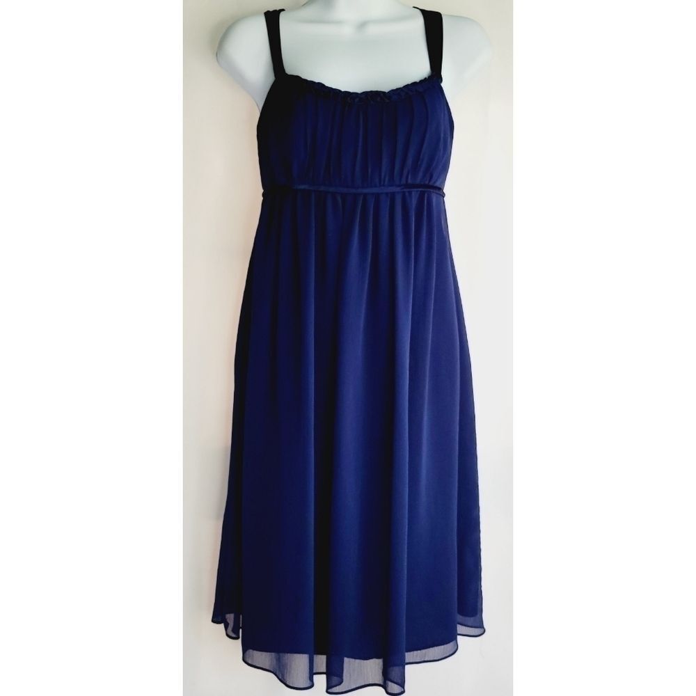 David's Bridal Dress Bridesmaid Navy Blue Chiffon - Size 4
